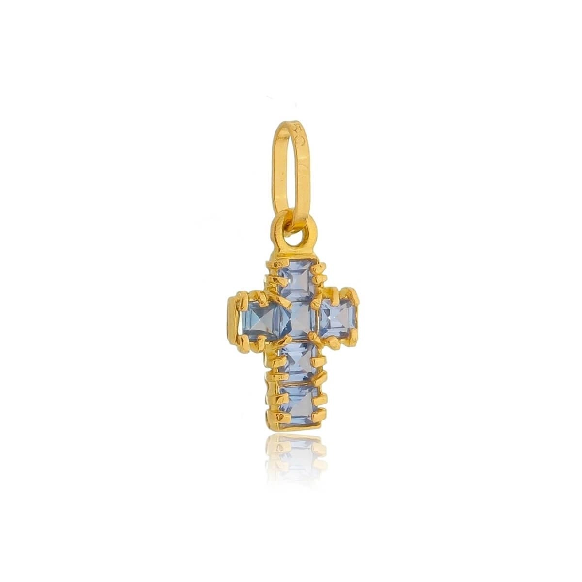Pingente Ouro 18k Cruz C/Zircônia Azul 12mm 