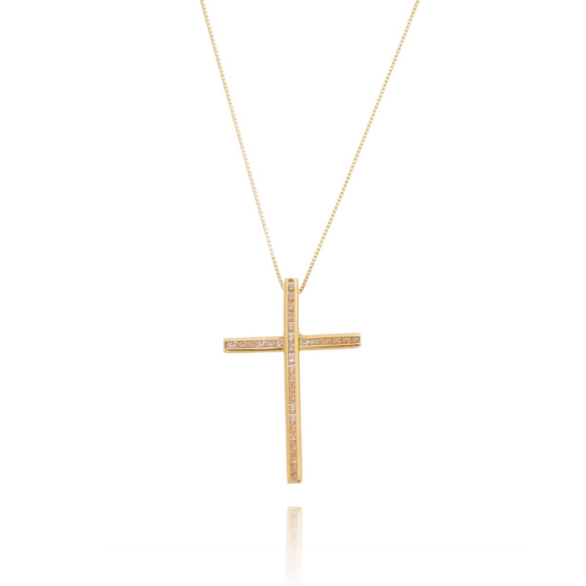 Pingente Ouro 18k Cruz Cravejado 25.20mm