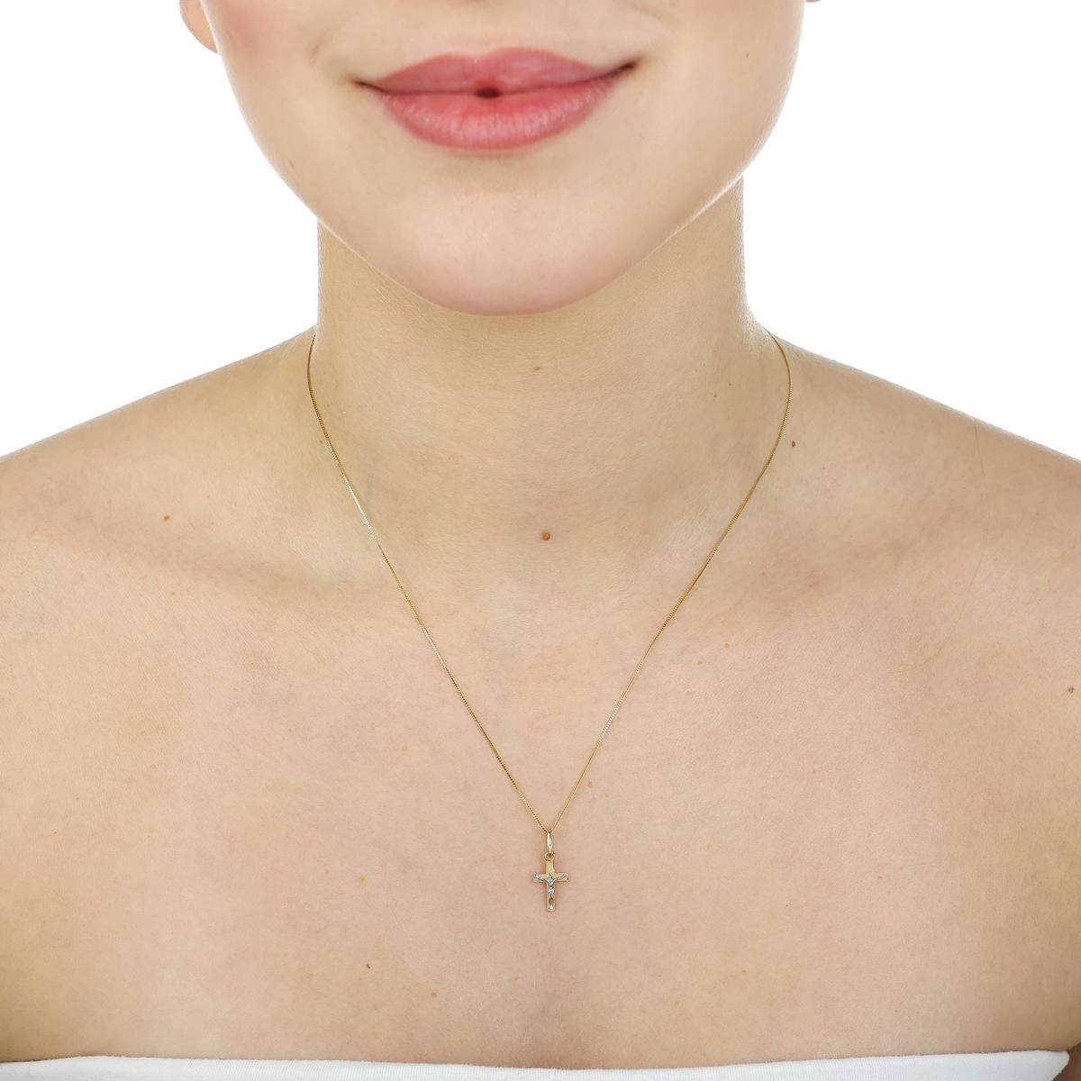 Pingente Ouro 18k Cruz Cristo C/Ródio 1.40cm