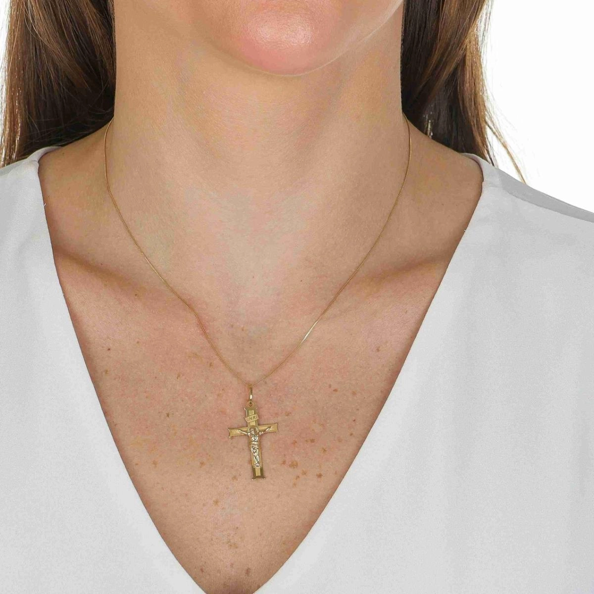 Pingente Ouro 18k Cruz Cristo Inri 3cm