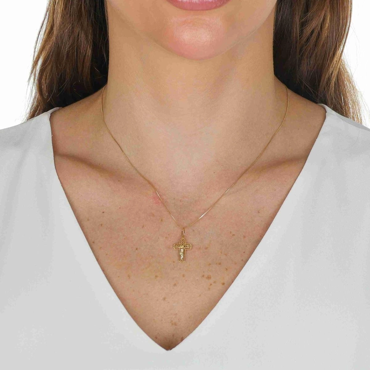 Pingente Ouro 18k Cruz Cristo Vazada 1.80cm