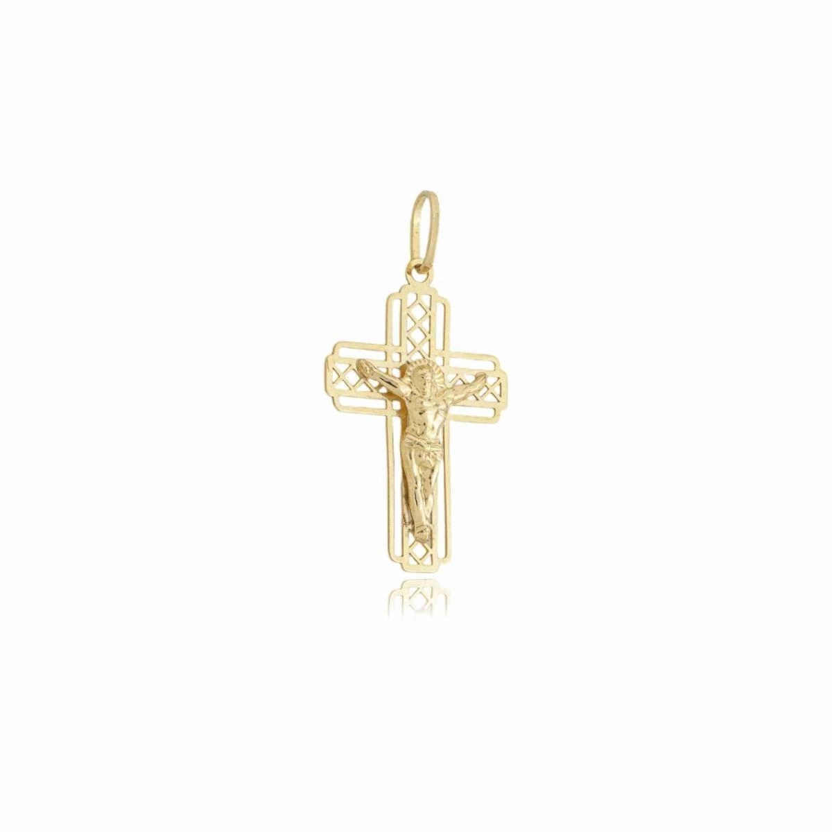 Pingente Ouro 18k Cruz Cristo Vazada 2.70cm