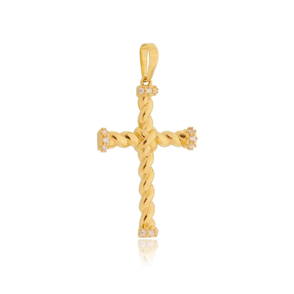 Pingente Ouro 18k Cruz Entrelaçada C/Zircônia 31mm