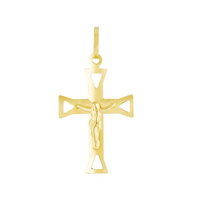 Pingente Ouro 18k Cruz Ponta Vazada Cristo 0.75 gramas