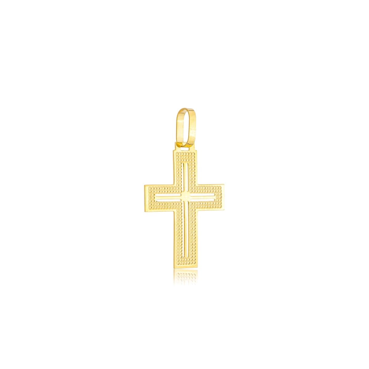 Pingente Ouro 18k Cruz Trabalhada Vazada 2.10cm
