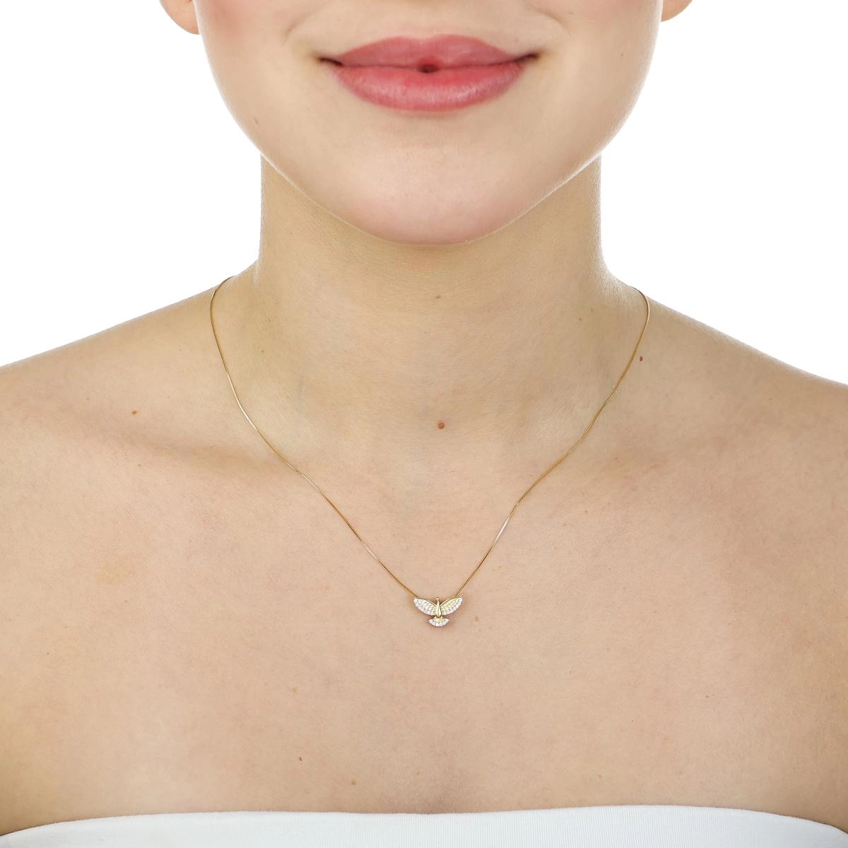 Pingente Ouro 18k Divino Espirito Santo 9mm C/Zircônias