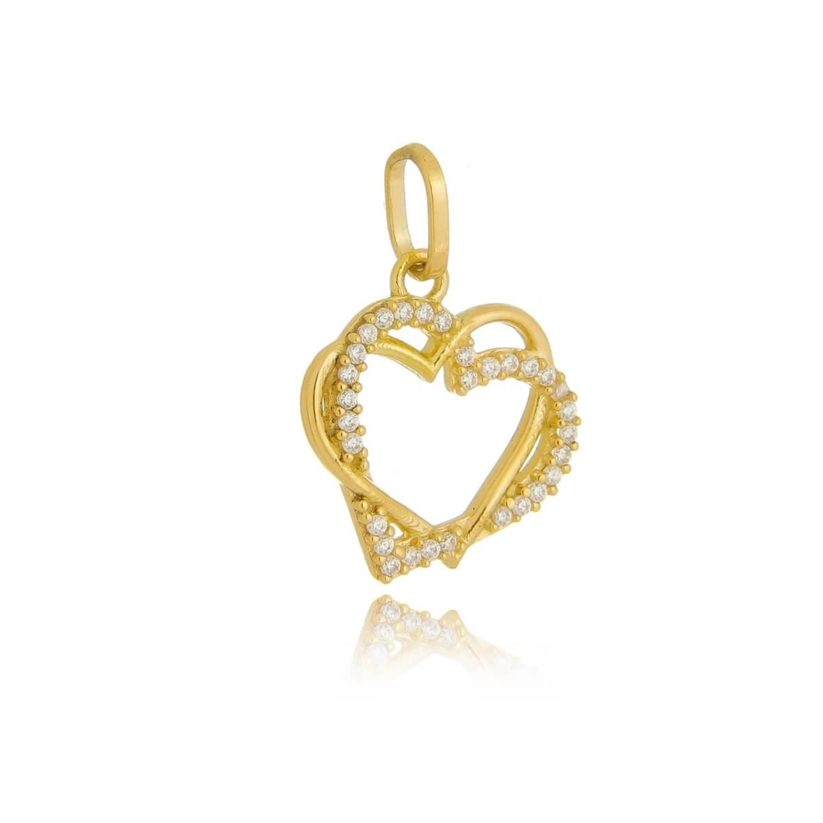 Pingente Ouro 18k Dois Corações C/ Zircônia 11.80mm