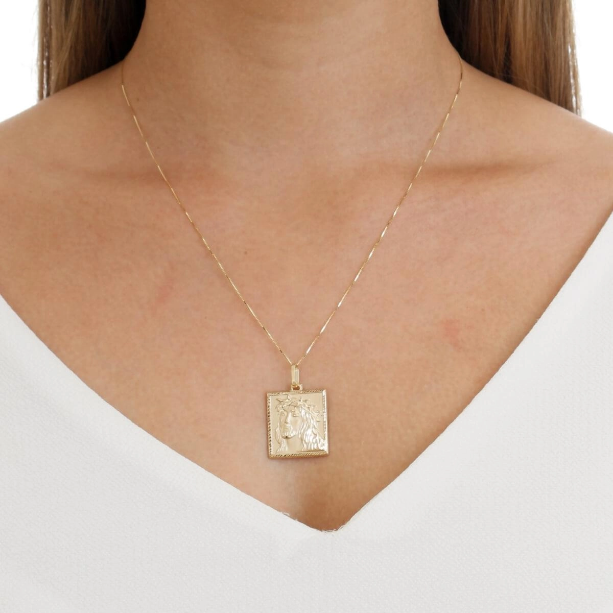 Pingente Ouro 18k Face de Cristo Placa 22mm