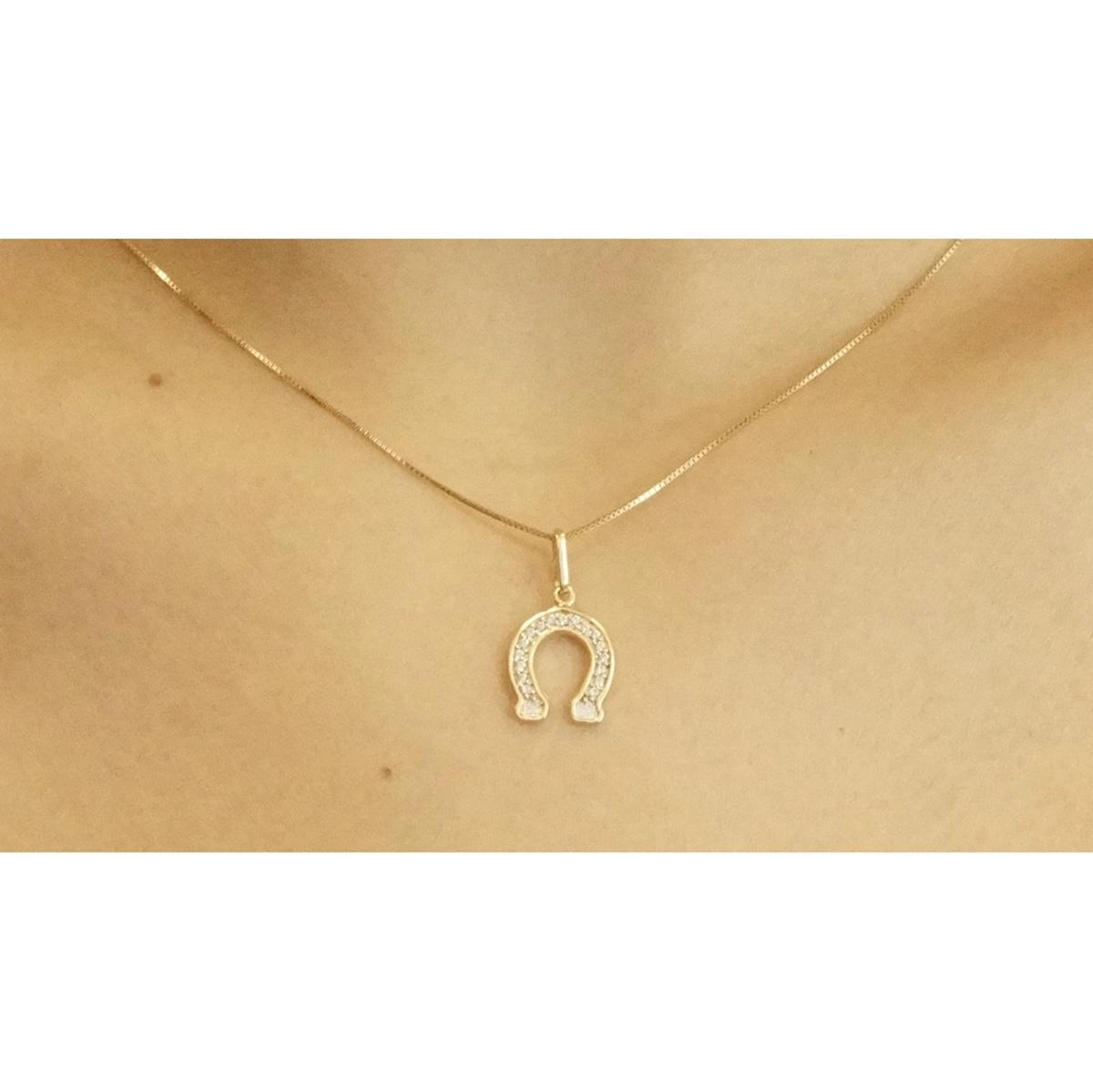 Pingente Ouro 18k Ferradura Com Zirconia 1.05 gramas