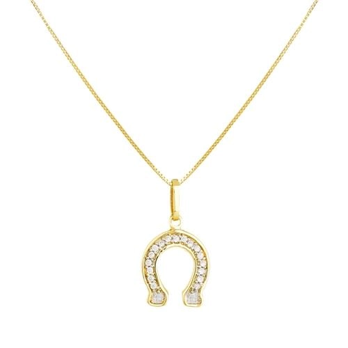Pingente Ouro 18k Ferradura Com Zirconia 1.05 gramas