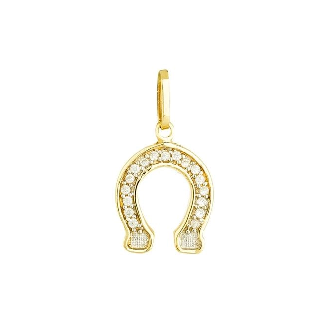 Pingente Ouro 18k Ferradura Com Zirconia 1.05 gramas