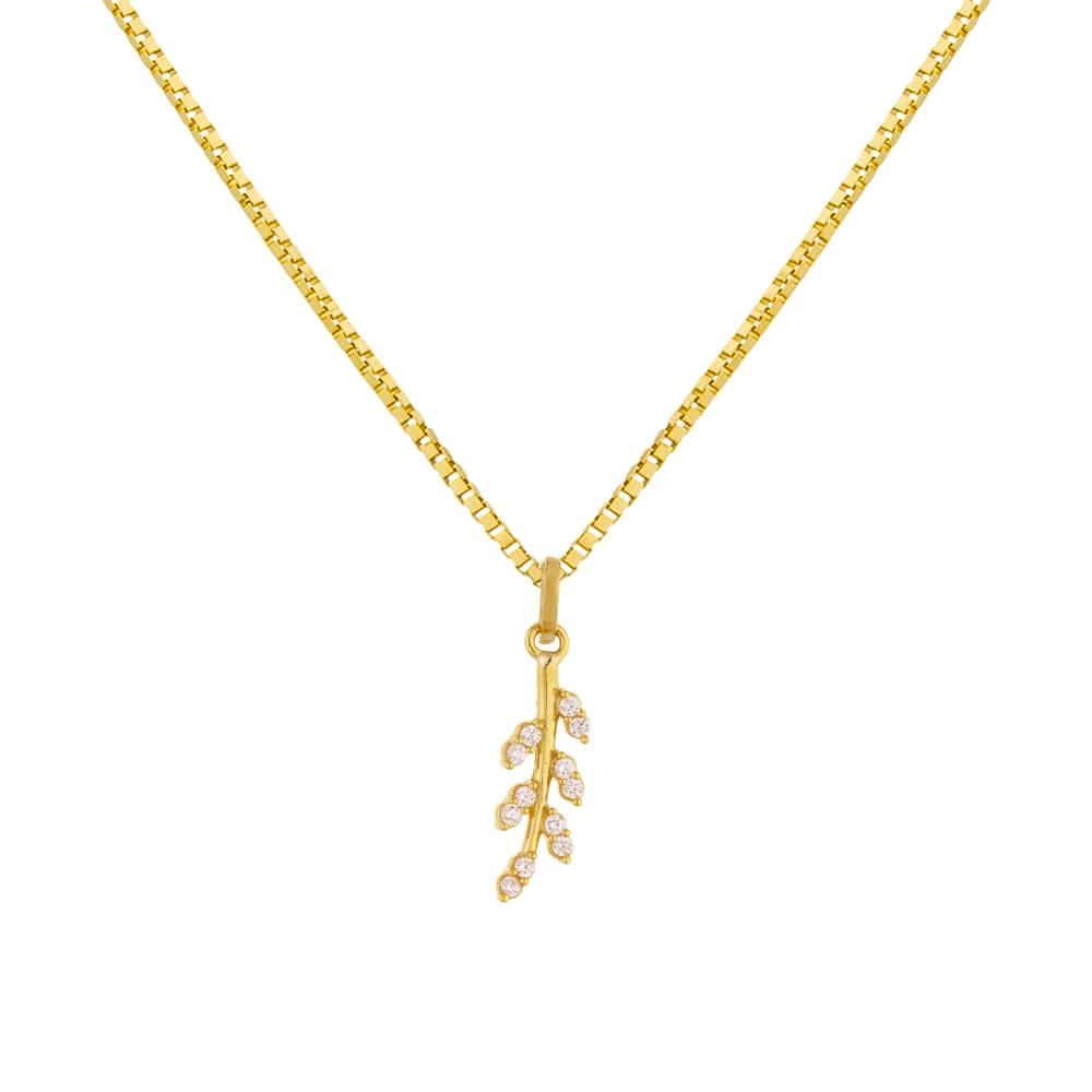 Pingente Ouro 18k Folha C/Zircônias 0.60 Gramas