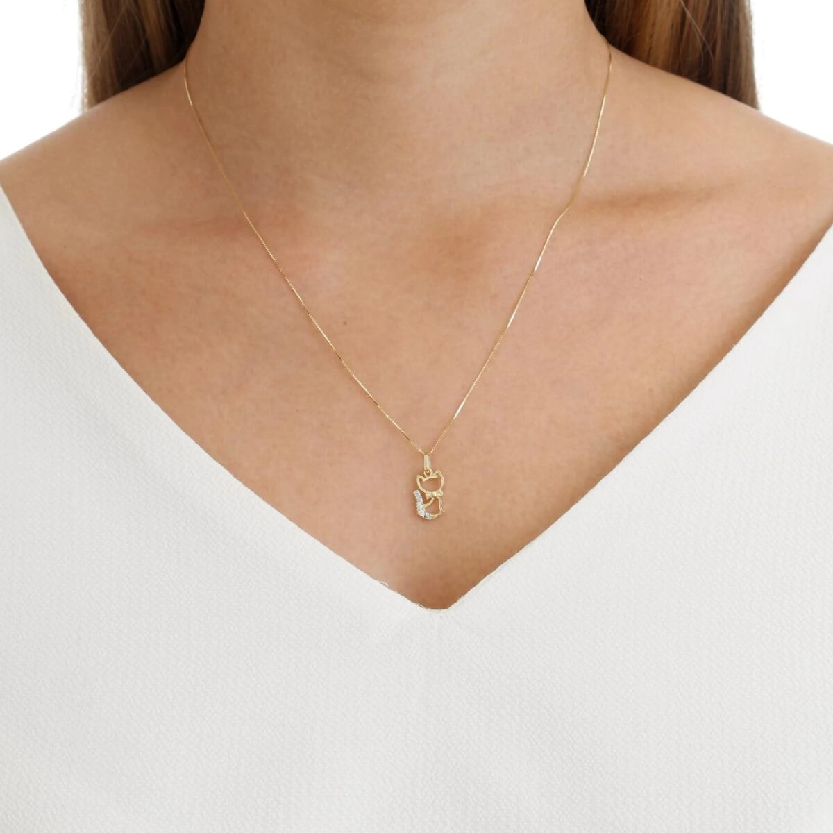 Pingente Ouro 18k Gato C/ Pedras 12.80mm