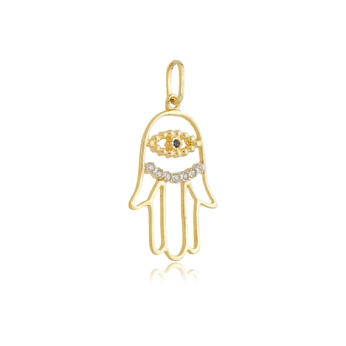 Pingente Ouro 18k Hamsa 2.15cm C/Zircônias