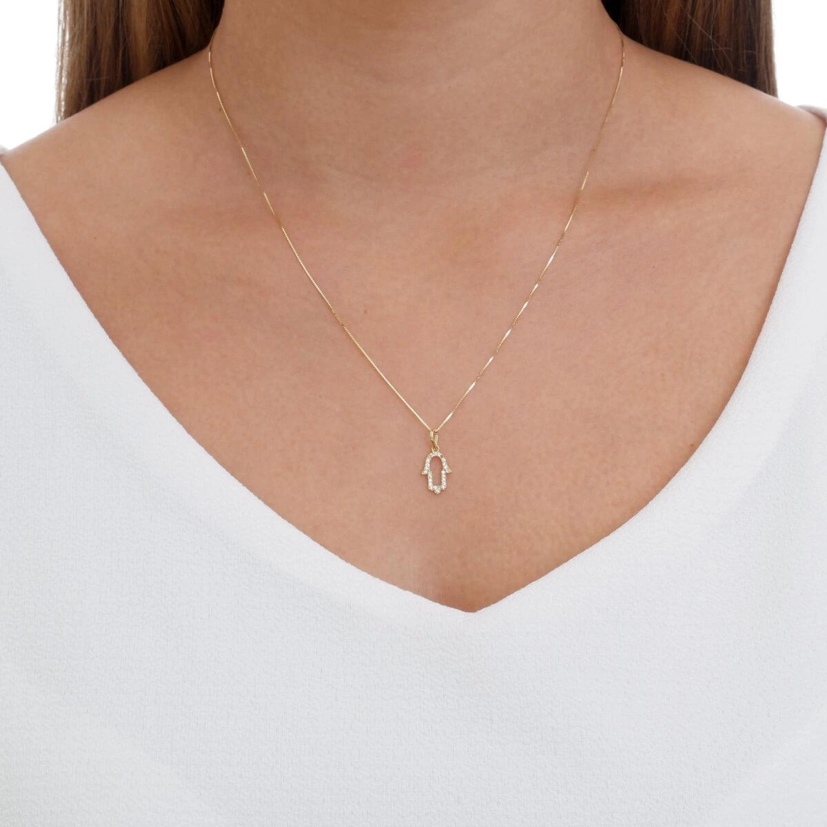 Pingente Ouro 18k Hamsa Vazado C/ Pedras 10.50mm