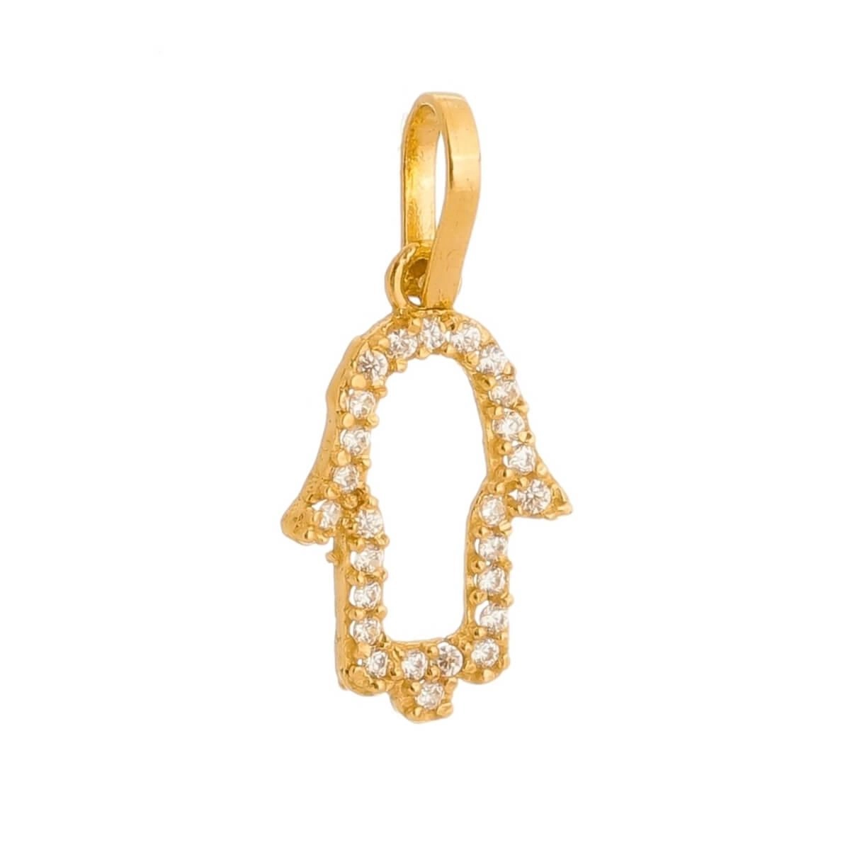Pingente Ouro 18k Hamsa Vazado C/ Pedras 10.50mm