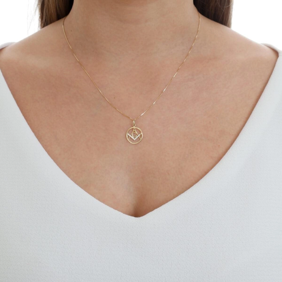 Pingente Ouro 18k Maçonaria Vazado 13.50mm P470