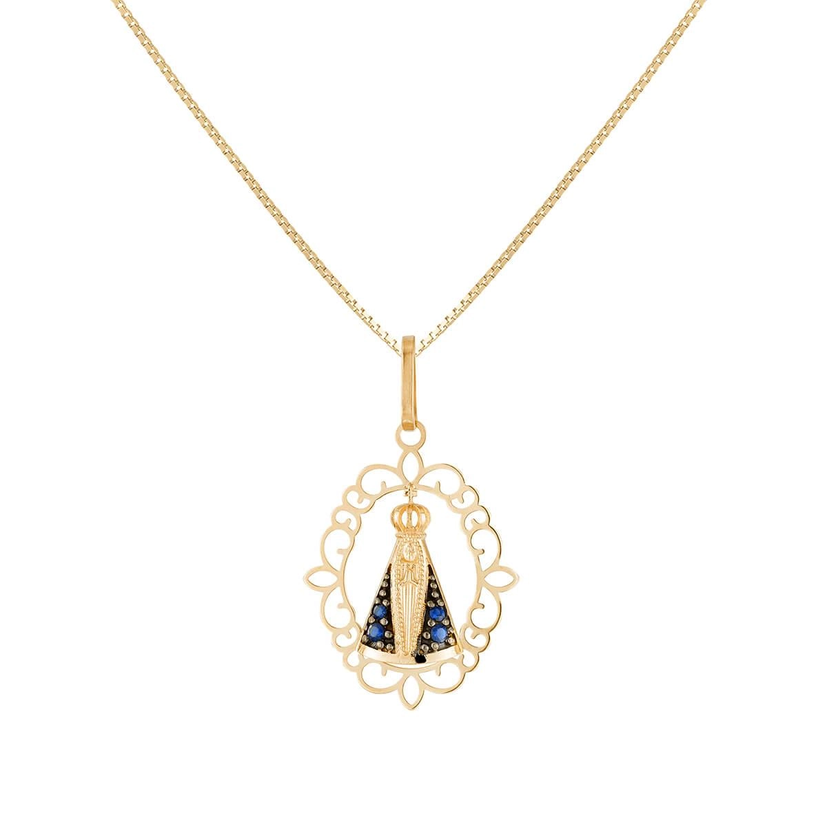 Pingente Ouro 18k Mandala Nossa Senhora de Aparecida 22mm