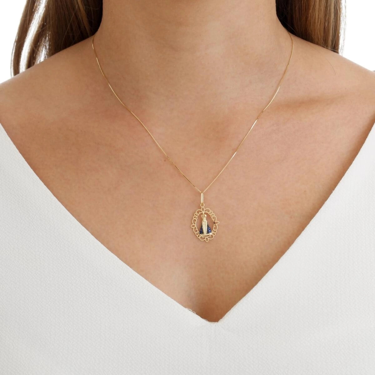 Pingente Ouro 18k Mandala Nossa Senhora de Aparecida 22mm