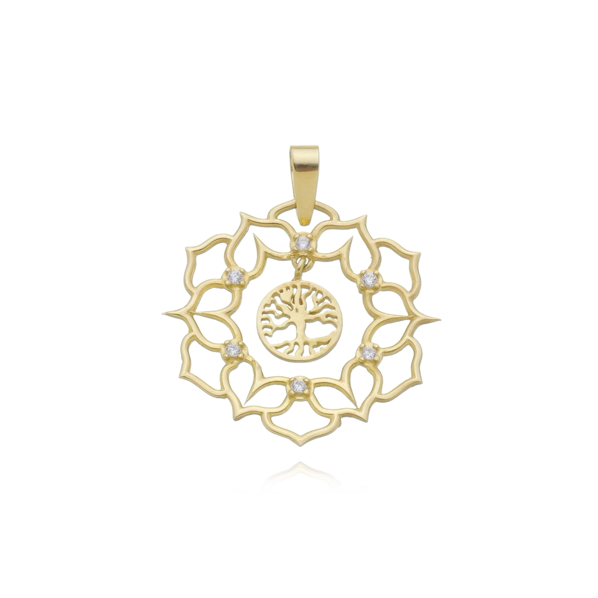Pingente Ouro 18k Mandala Árvore da Vida 2.15cm