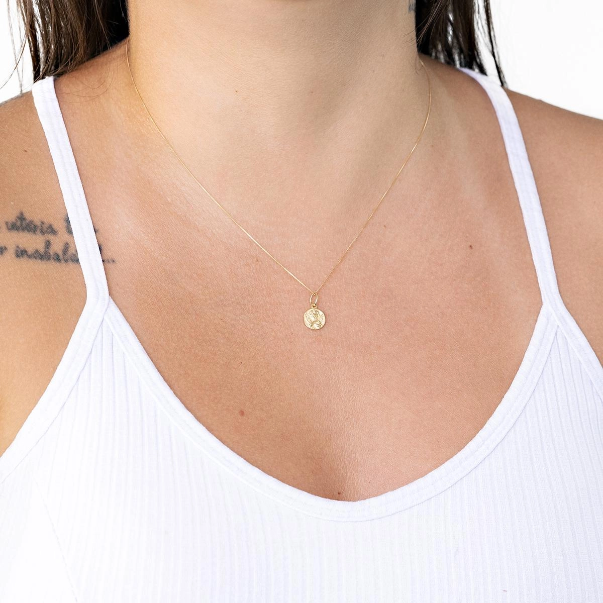 Pingente Ouro 18k  Medalha Anjinho da Guarda 9mm