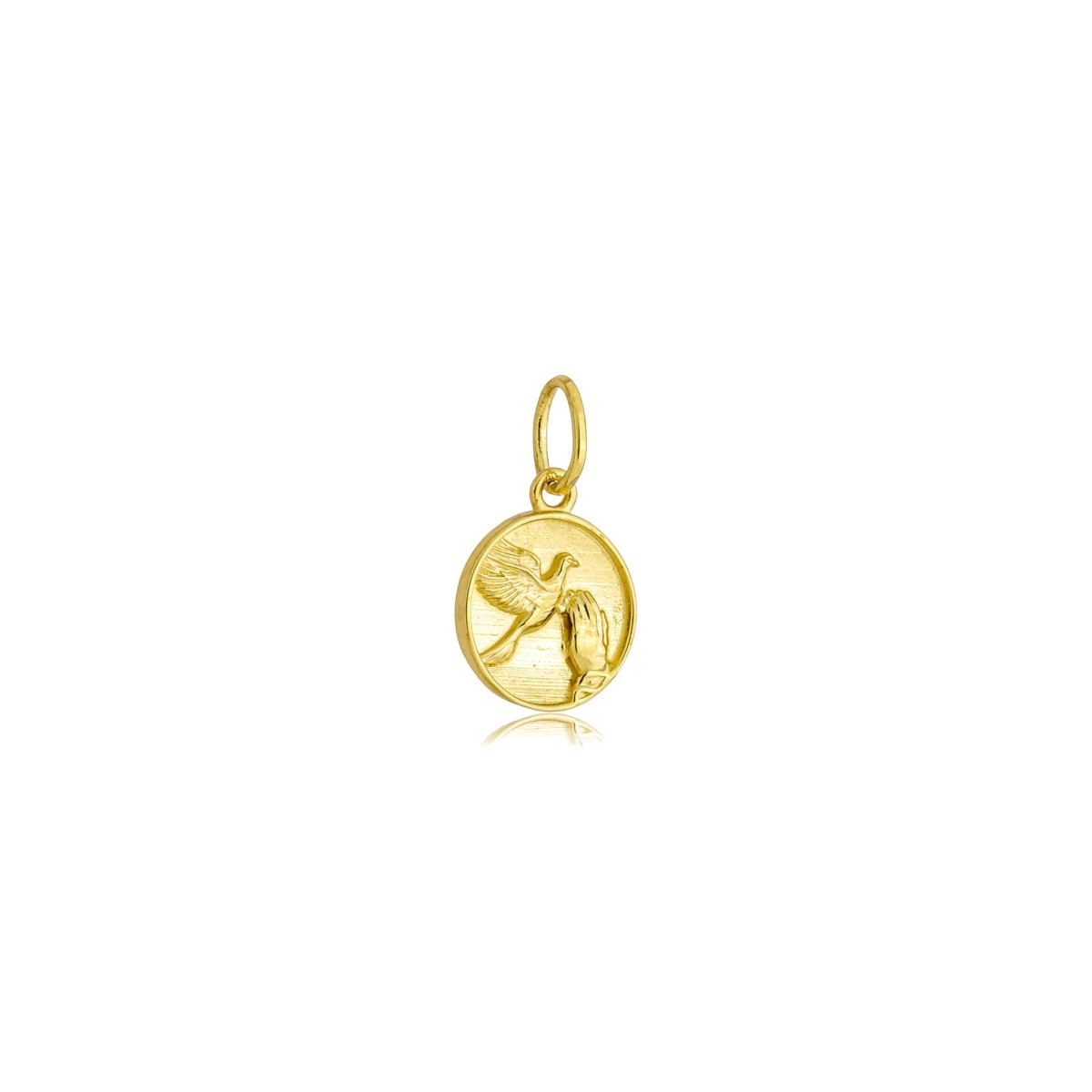 Pingente Ouro 18k  Medalha Divino Espirito Santo 9mm