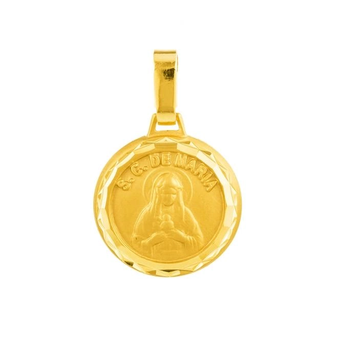 Pingente Ouro 18k Medalha Sagrado Coração de Maria 0.95 gramas