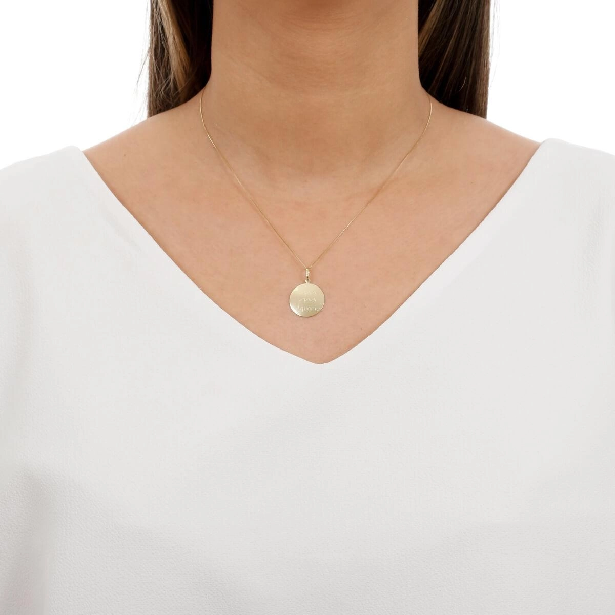 Pingente Ouro 18k Medalha Signo Aquário 1.95cm