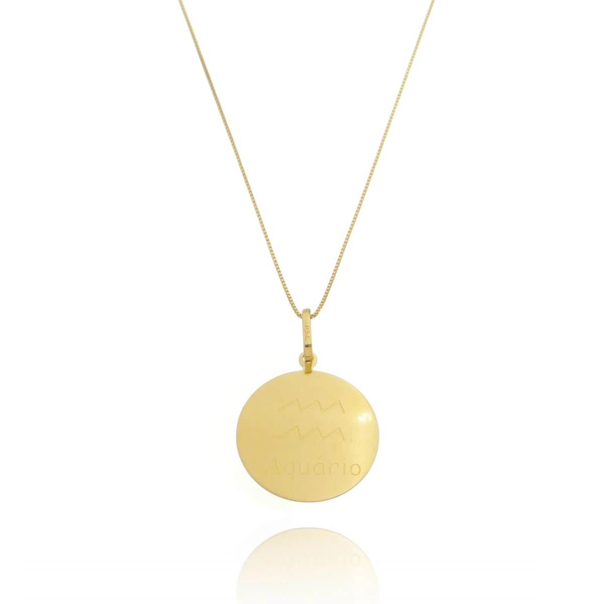Pingente Ouro 18k Medalha Signo Aquário 1.95cm
