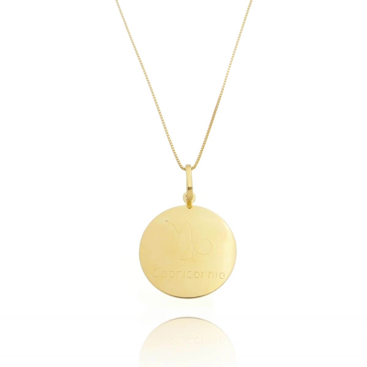 Pingente Ouro 18k Medalha Signo Capricórnio 1.95cm