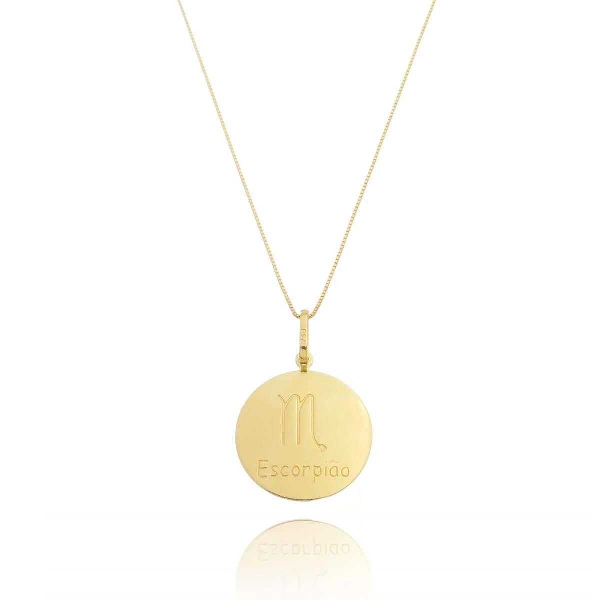 Pingente Ouro 18k Medalha Signo Escorpião 1.95cm 