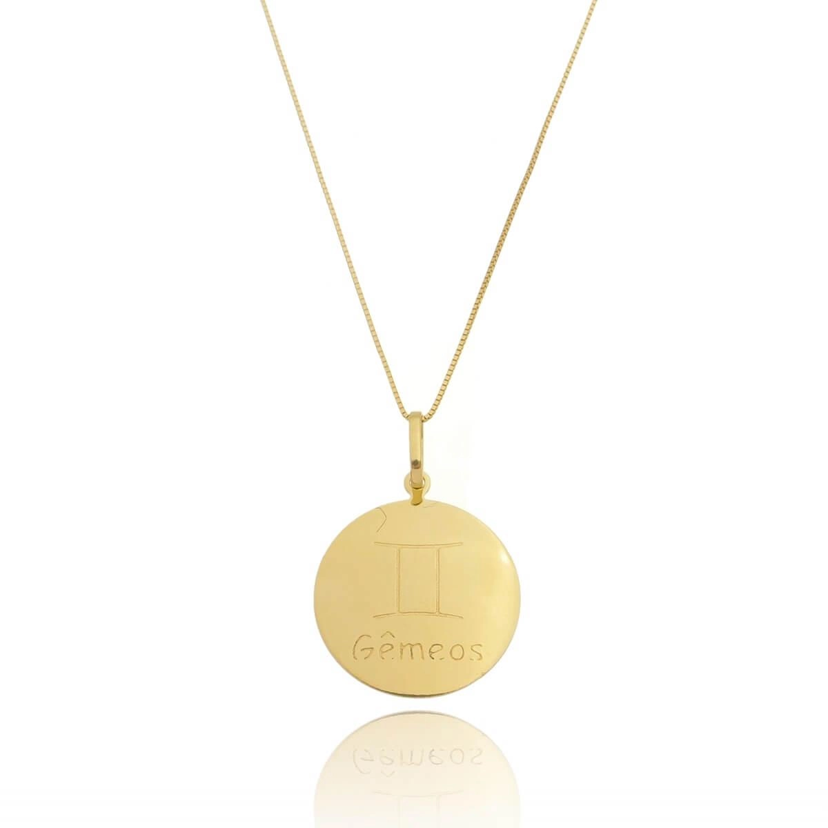 Pingente Ouro 18k Medalha Signo Gêmeos 1.95cm 