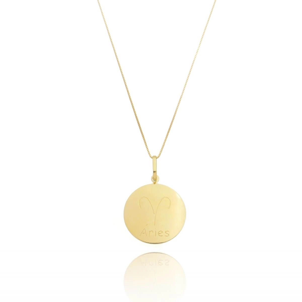 Pingente Ouro 18k Medalha Signo Áries 1.95cm 