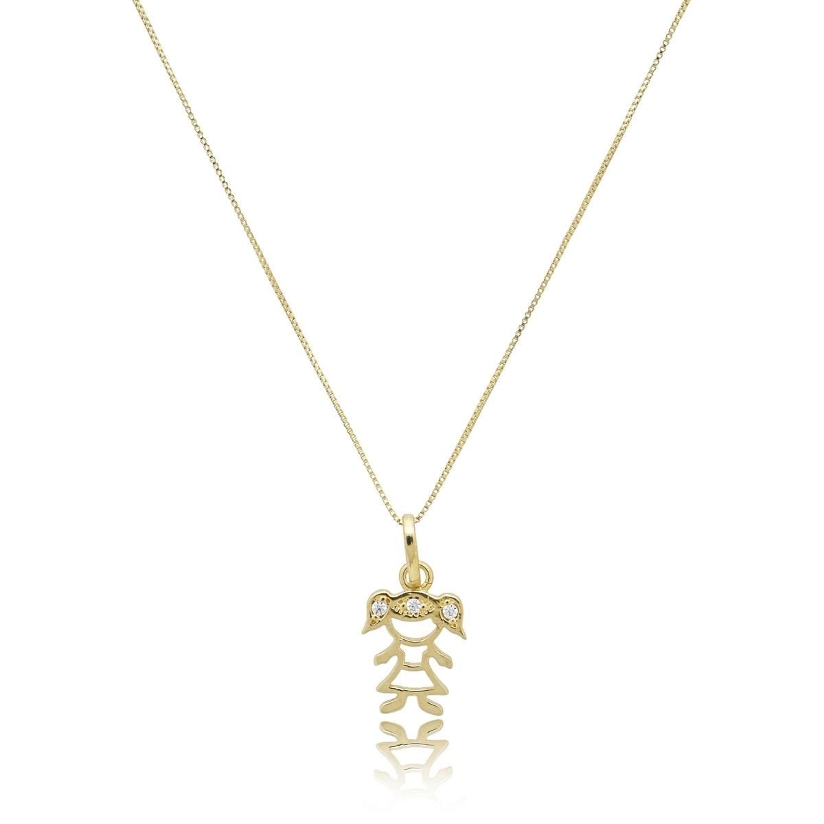 Pingente Ouro 18k Menina 1.10cm C/Zircônias