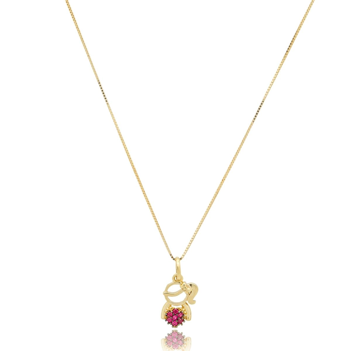 Pingente Ouro 18k Menina 1.10cm Zircônia Pink