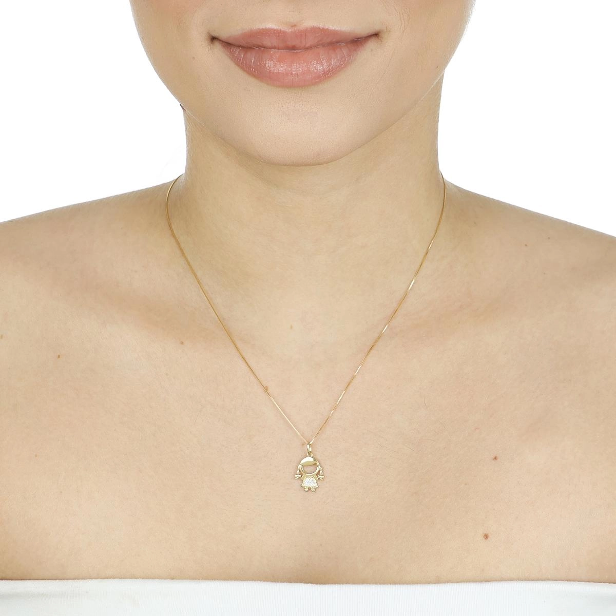 Pingente Ouro 18k Menina 1.6cm C/Zircônias