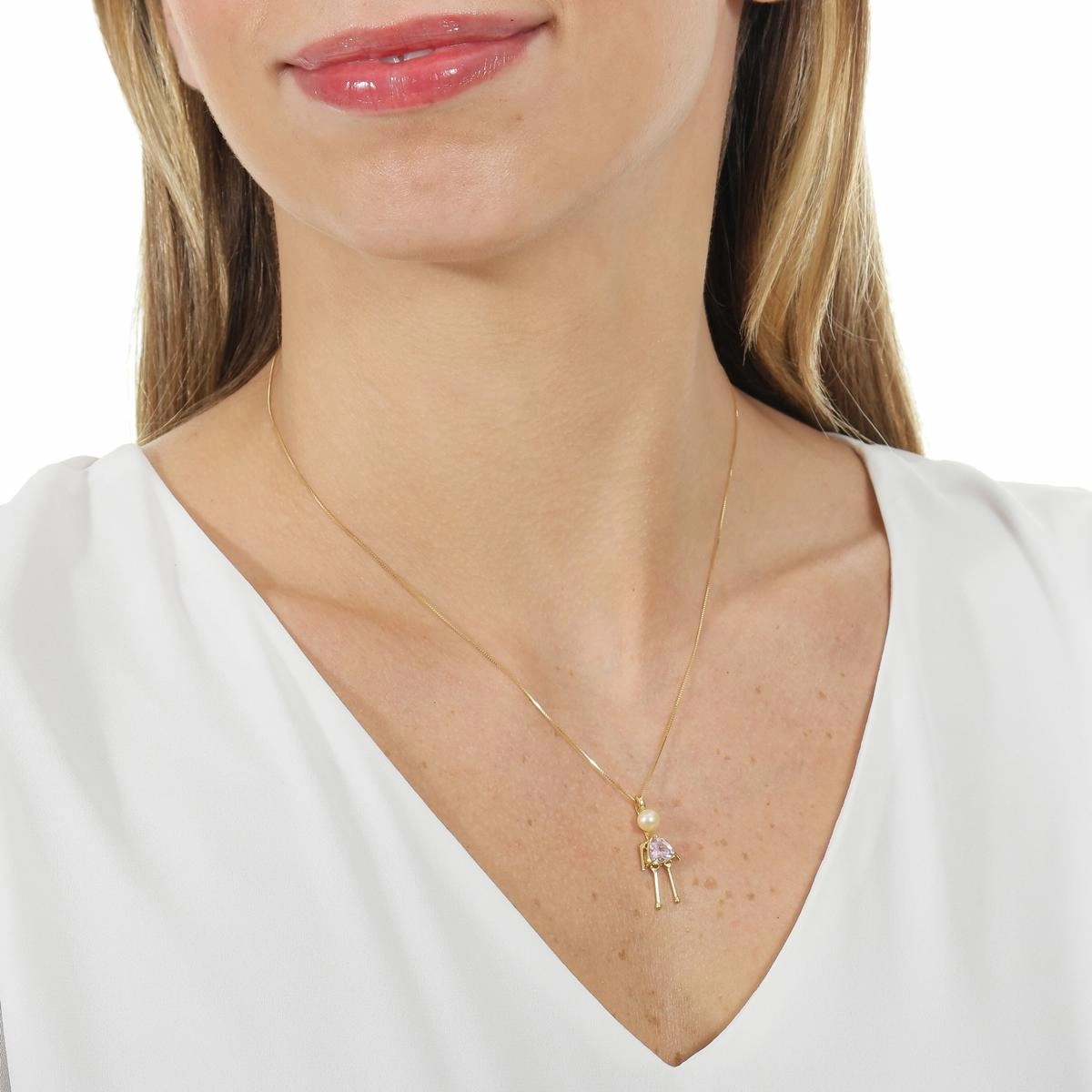 Pingente Ouro 18k Menina C/Pérola 2.70cm