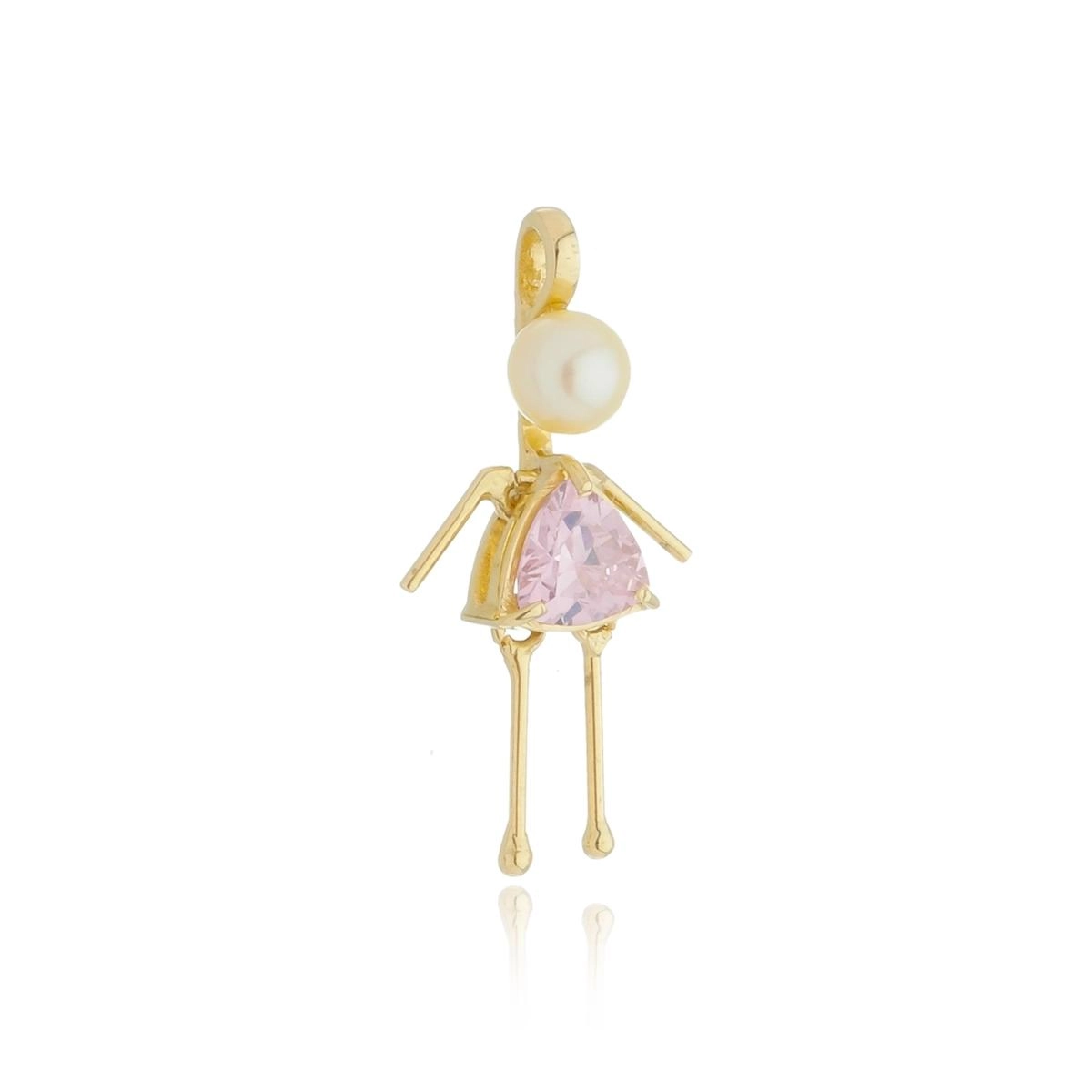 Pingente Ouro 18k Menina C/Pérola 2.70cm