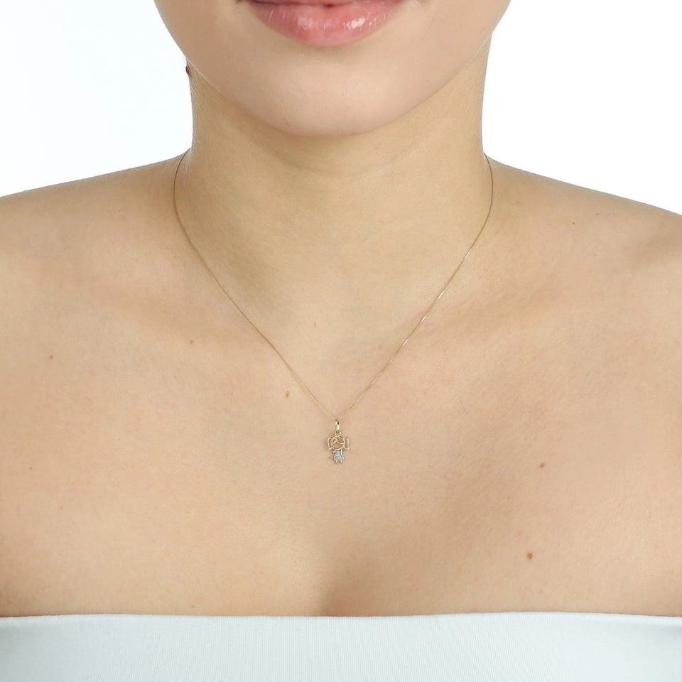 Pingente Ouro 18k Menina C/Ródio 1.2cm