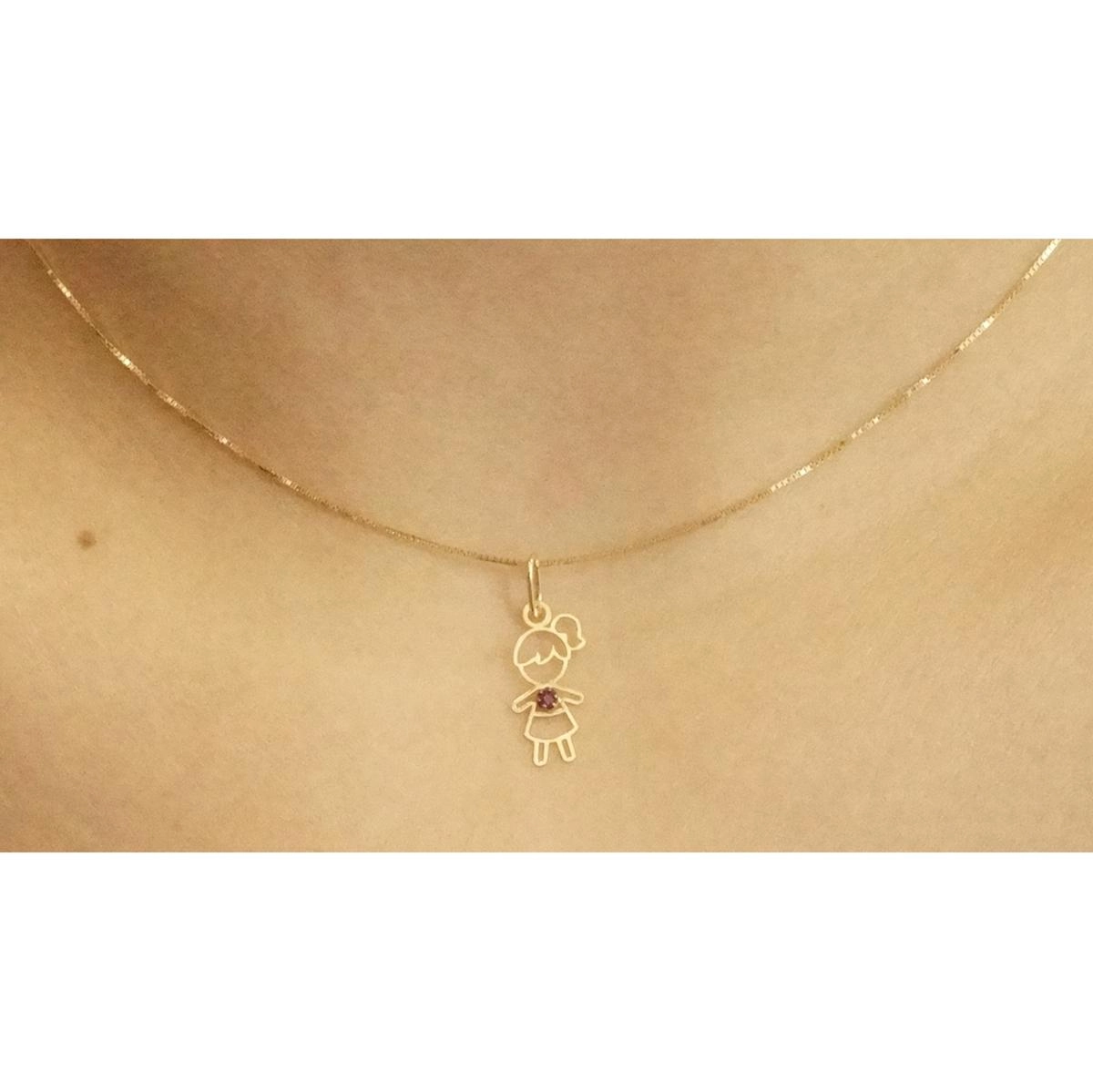 Pingente Ouro 18k Menina Com Zirconia 0.20 gramas