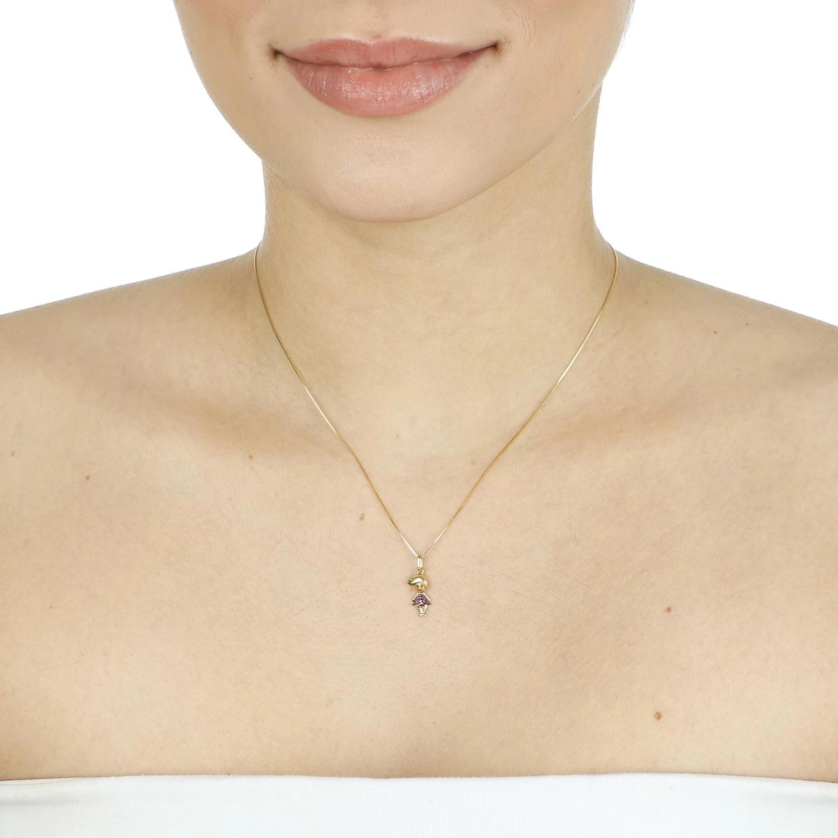Pingente Ouro 18k Menina Vestido 1.50cm C/Zircônias