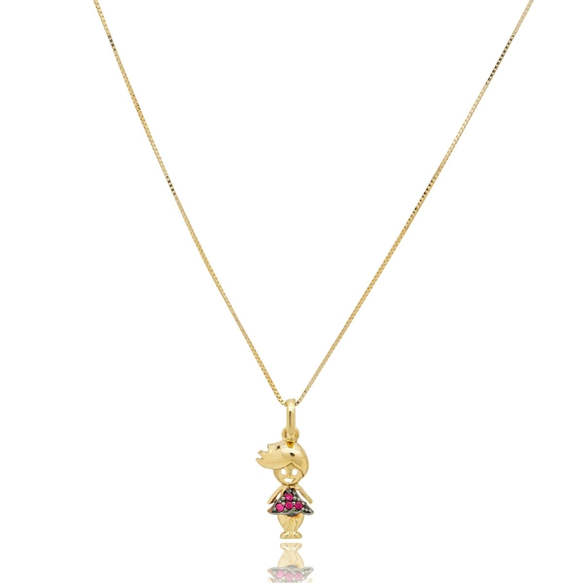 Pingente Ouro 18k Menina Vestido 1.50cm C/Zircônias
