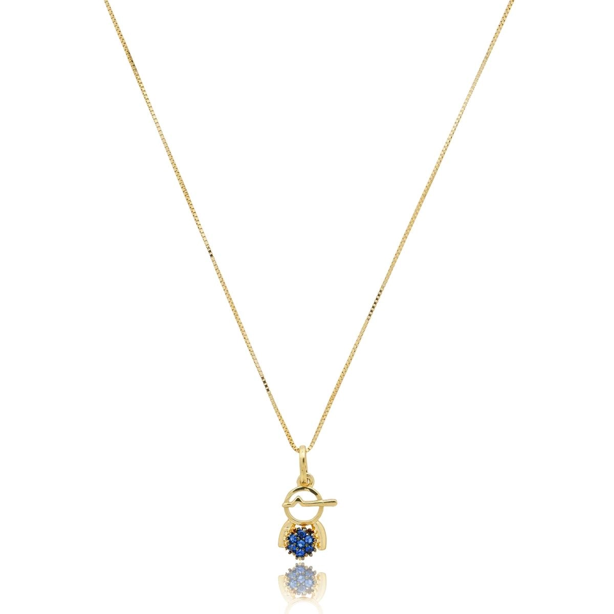 Pingente Ouro 18k Menino 1.10cm Zircônia Azul