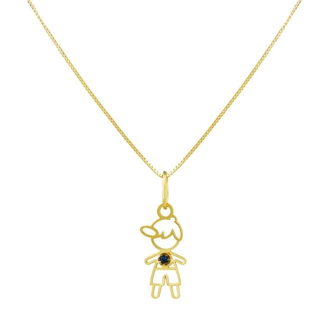 Pingente Ouro 18k Menino C/ Zircônia 14mm