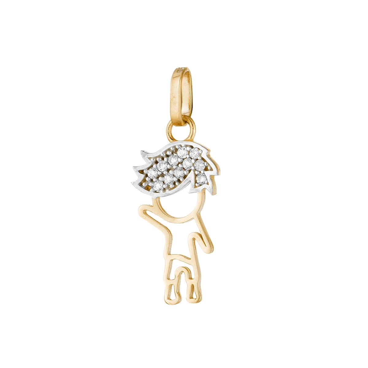 Pingente Ouro 18k Menino Cabelo Longo C/Pedras 14.20mm
