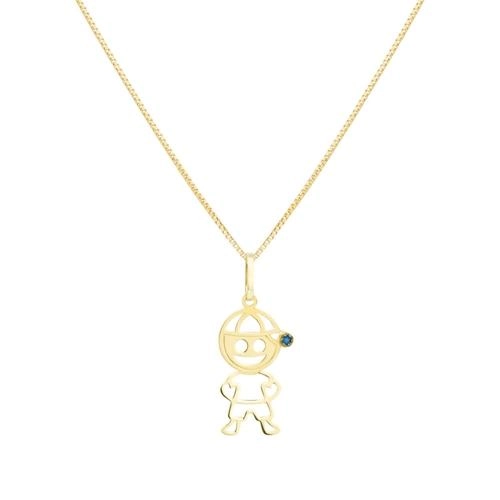 Pingente Ouro 18k Menino Vazado Com Zircônia Azul 0.45 gramas