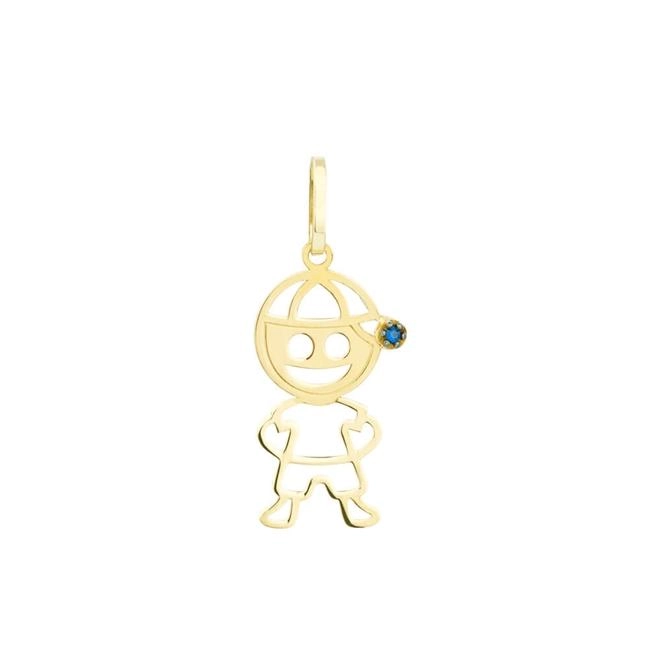Pingente Ouro 18k Menino Vazado Com Zircônia Azul 0.45 gramas