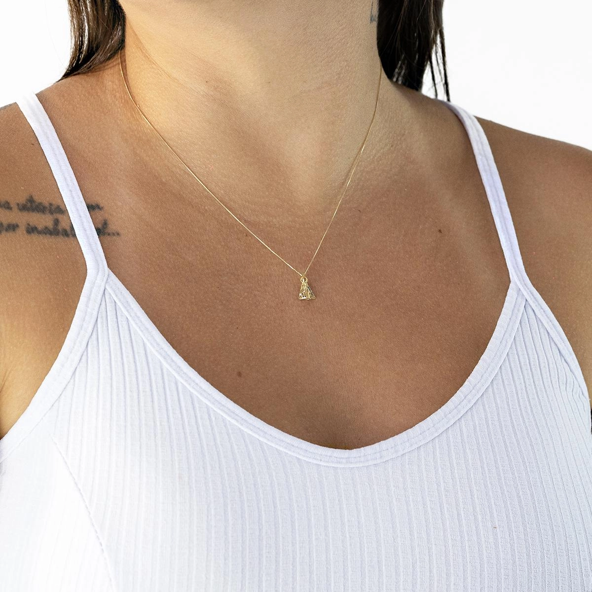 Pingente Ouro 18k Nossa Senhora 1.15cm Vazada Diamantada