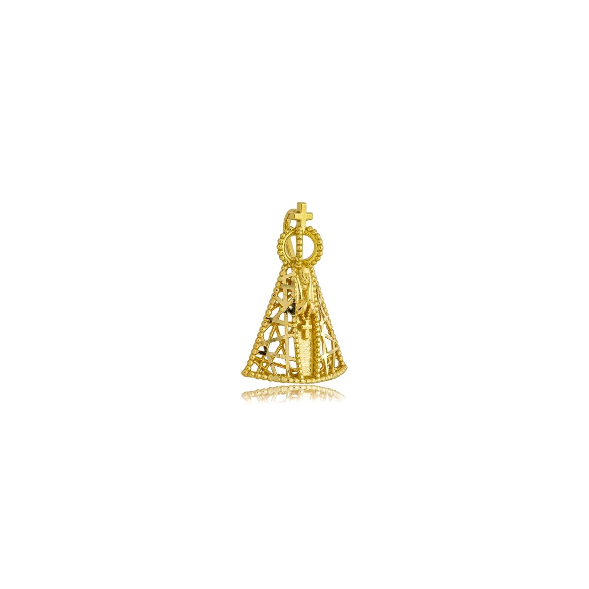 Pingente Ouro 18k Nossa Senhora 2.00cm Vazada Diamantada