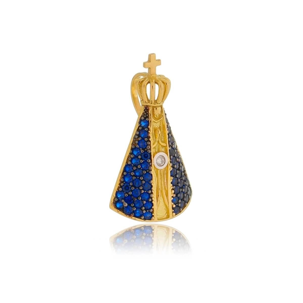 Pingente Ouro 18k Nossa Senhora C/Zircônias 22mm 